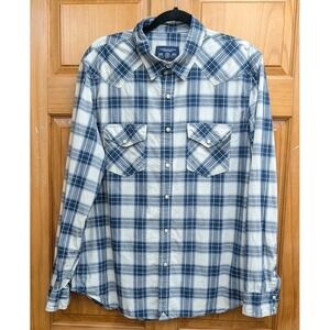 American Eagle Outfitters Vintage Fit Size XL/TG Pearl Snaps Blue Plaid Shirt